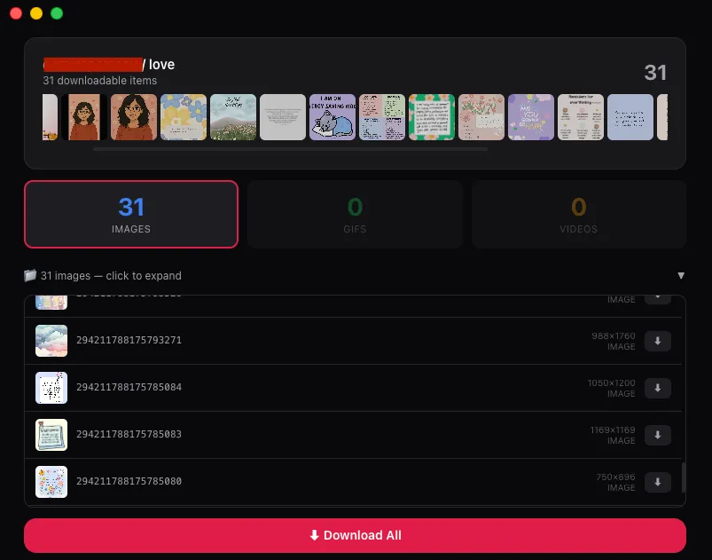 Screenshot of PinBoard